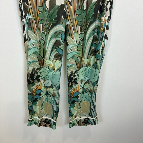 Cambio Tropical Print Satin Pull On Ankle Pants US 14 Italian Fabric Stretch - Picture 3 of 11